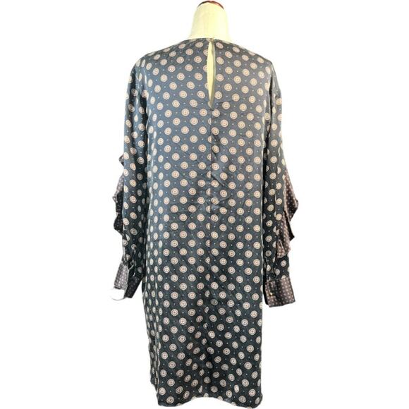 Banana Republic SILK Foulard Ruffle Blue Dress Long Sleeve Gold Stud Buttons 8 - Picture 4 of 14